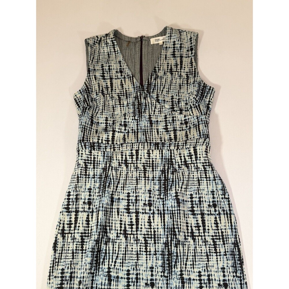 Diane Von Furstenberg DVF Blue Abstract Sheath Dress Size 10 Made in Portugal - Picture 3 of 15